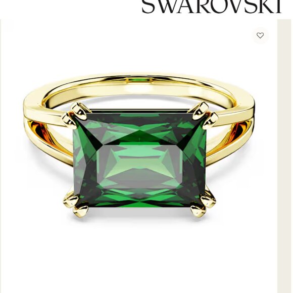 Swarovski emerald green rectangular cut "Stilla" cocktail ring - Picture 1 of 16